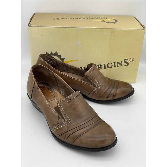 EARTH ORIGINS LAUGHLIN BROWN LEATHER SLIP ON LOAFER WOMENS Shoes Size 7M W/Box - Picture 1 of 5
